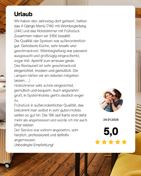 5-Sterne Gästebewertung Urlaub im Weinforum Franken, Januar 2025