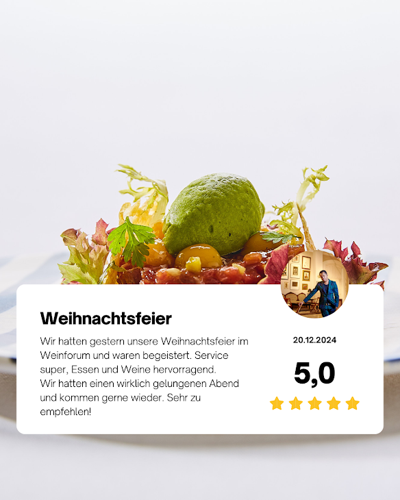 5-Sterne Gästebewertung Weihnachtsfeier im Weinforum Franken, Dezember 2024