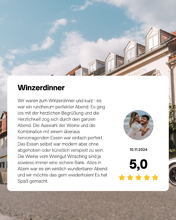 5-Sterne Gästebewertung Winzerdinner im Weinforum Franken, November 2024