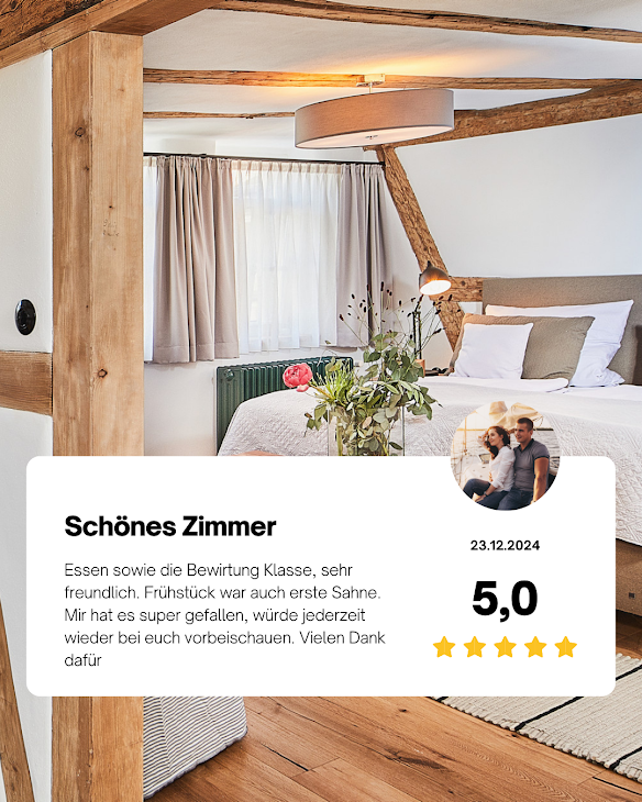 5-Sterne Gästebewertung schönes Zimmer im Weinforum Franken, November 2024